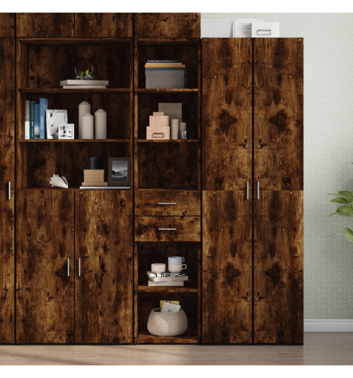 Buffet haut chêne fumé 40x42,5x185 cm bois d'ingénierie | Mobilier & Déco