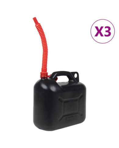 Bidon d'essence avec bec flexible 3 pcs noir 10 L plastique | Mobilier & Déco