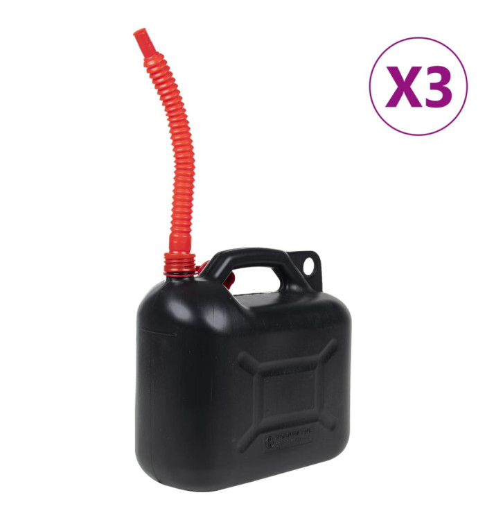 Bidon d'essence avec bec flexible 3 pcs noir 10 L plastique | Mobilier & Déco