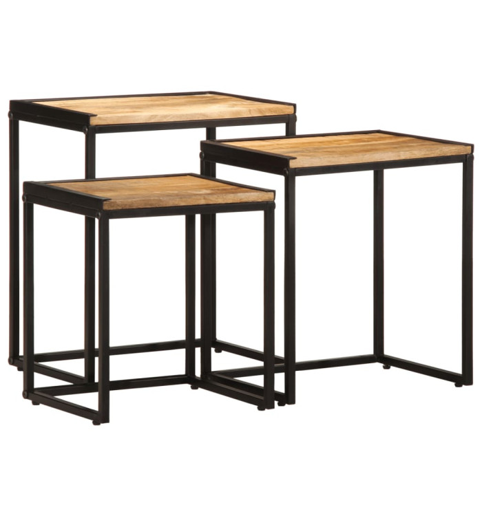 Tables d'appoint gigognes 3 pcs bois de manguier massif brut | Mobilier & Déco