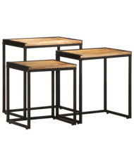 Tables d'appoint gigognes 3 pcs bois de manguier massif brut | Mobilier & Déco