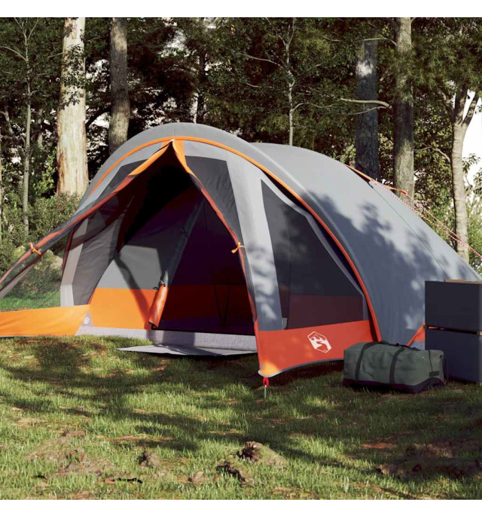 Tente de camping de cabine 4 personnes gris orange imperméable | Mobilier & Déco