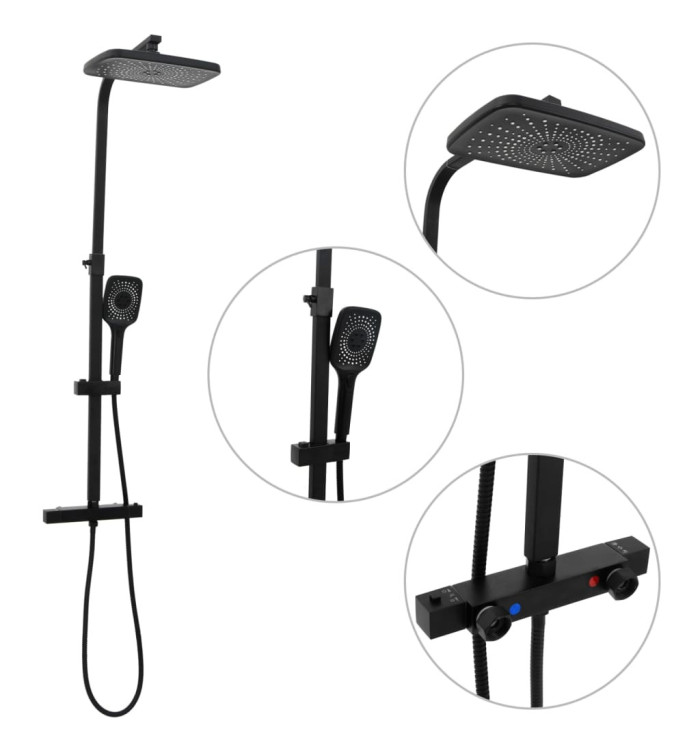 Ensemble de douche à deux tête et mitigeur et tuyau laiton noir | Mobilier & Déco