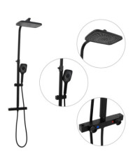 Ensemble de douche à deux tête et mitigeur et tuyau laiton noir | Mobilier & Déco