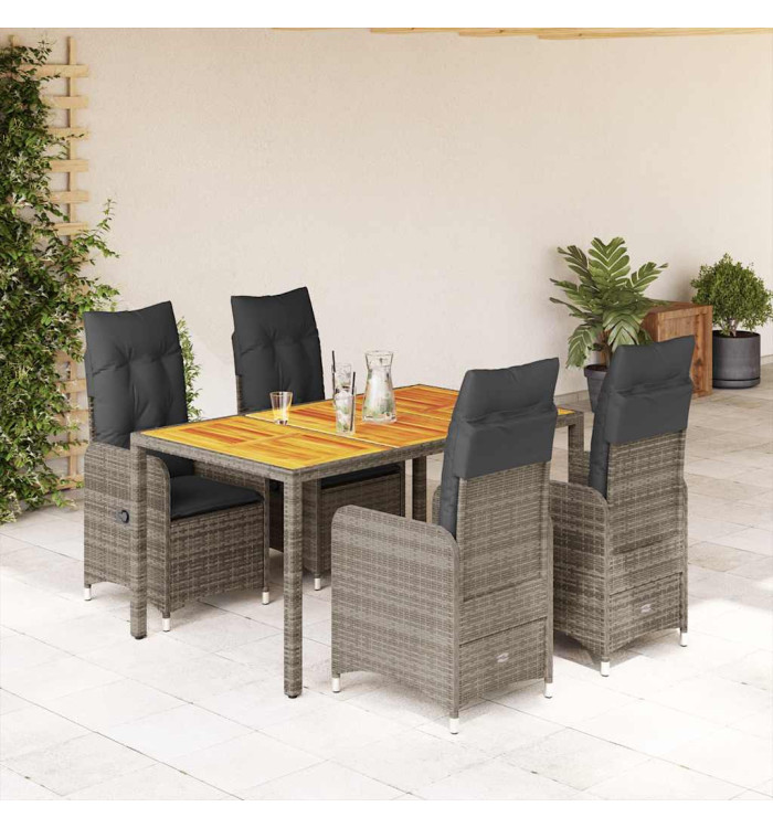 Ensemble de bistro de jardin 5 pcs coussins gris poly rotin | Mobilier & Déco