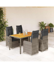 Ensemble de bistro de jardin 5 pcs coussins gris poly rotin | Mobilier & Déco