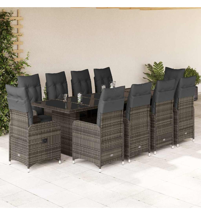 Ensemble de bistro de jardin 11 pcs coussins gris poly rotin | Mobilier & Déco
