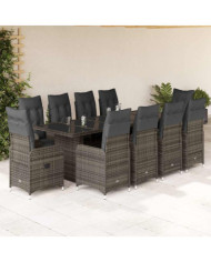 Ensemble de bistro de jardin 11 pcs coussins gris poly rotin | Mobilier & Déco