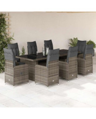 Ensemble de bistro de jardin 9 pcs coussins gris poly rotin | Mobilier & Déco