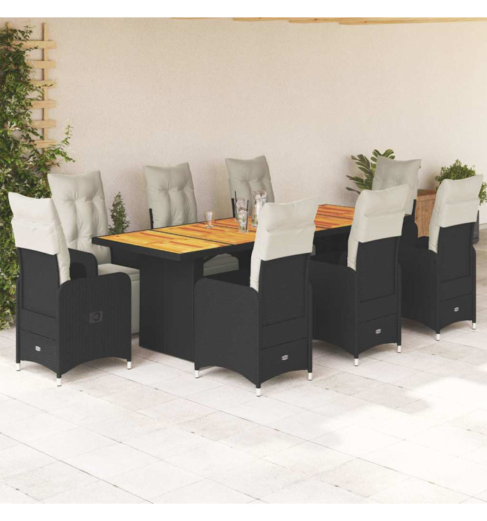 Ensemble de bistro de jardin 9 pcs coussins noir poly rotin | Mobilier & Déco
