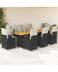 Ensemble de bistro de jardin 9 pcs coussins noir poly rotin | Mobilier & Déco
