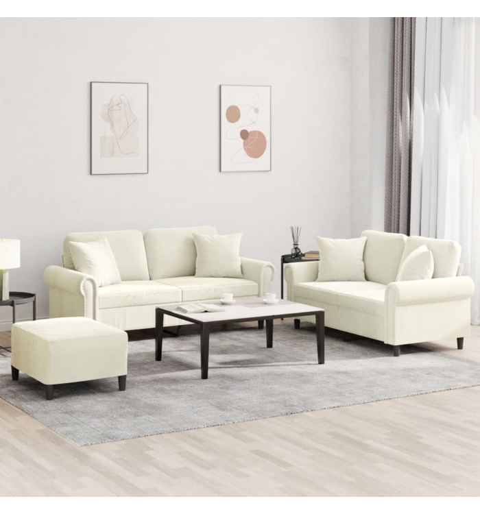 Ensemble de canapés 3 pcs avec coussins crème velours | Mobilier & Déco