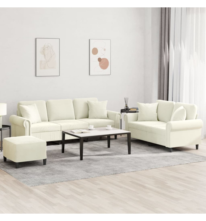 Ensemble de canapés 3 pcs avec coussins crème velours | Mobilier & Déco