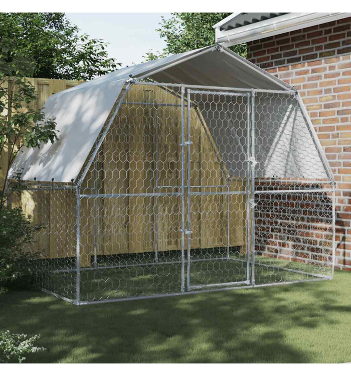 Cage pour chiens avec toit et porte argenté acier galvanisé | Mobilier & Déco