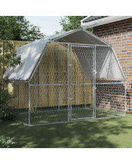 Cage pour chiens avec toit et porte argenté acier galvanisé | Mobilier & Déco