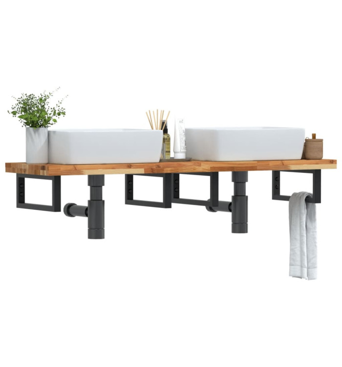 Étagère de vasque murale acier et bois massif d'acacia | Mobilier & Déco