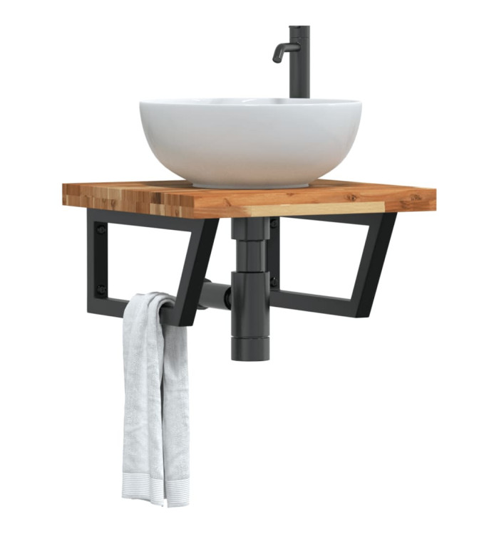 Étagère de vasque murale acier et bois massif d'acacia | Mobilier & Déco