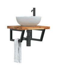 Étagère de vasque murale acier et bois massif d'acacia | Mobilier & Déco