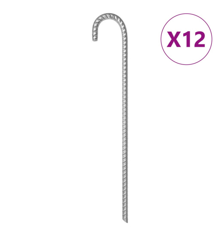 Piquets de tente 12 pcs 41,5 cm Ø12 mm acier galvanisé | Mobilier & Déco