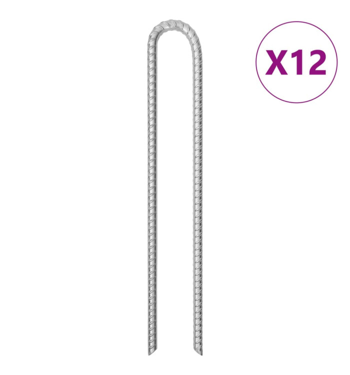 Piquets de tente 12pcs forme de U 41,5 cm Ø12mm acier galvanisé | Mobilier & Déco
