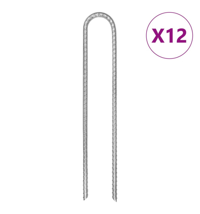 Piquets de tente 12 pcs en forme de U 30cm Ø7mm acier galvanisé | Mobilier & Déco
