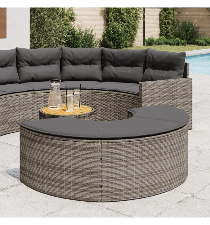 Tabouret de jardin avec coussin gris résine tressée | Mobilier & Déco