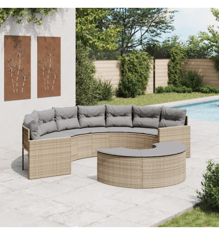 Salon de jardin 2 pcs demi-rond beige résine tressée | Mobilier & Déco