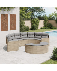Salon de jardin 2 pcs demi-rond beige résine tressée | Mobilier & Déco