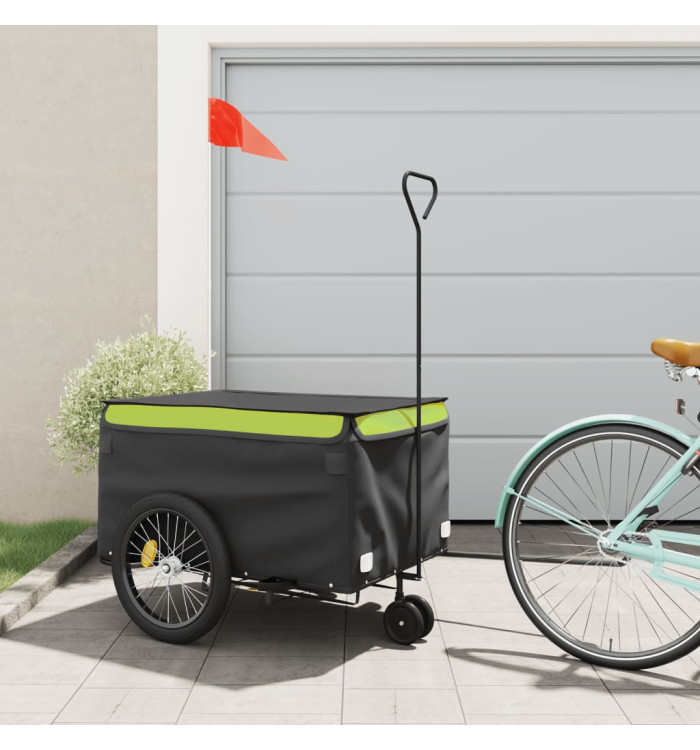 Remorque de vélo noir et vert 45 kg fer | Mobilier & Déco