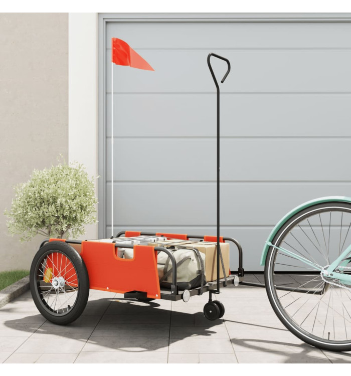 Remorque de vélo orange et noir tissu oxford et fer | Mobilier & Déco