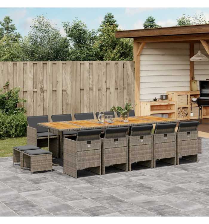 Ensemble à manger de jardin 15 pcs coussins gris résine tressée | Mobilier & Déco