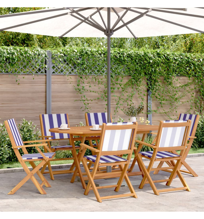 Ensemble à manger de jardin 7 pcs bleu blanc tissu bois massif | Mobilier & Déco