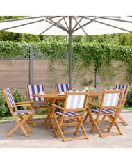 Ensemble à manger de jardin 7 pcs bleu blanc tissu bois massif | Mobilier & Déco