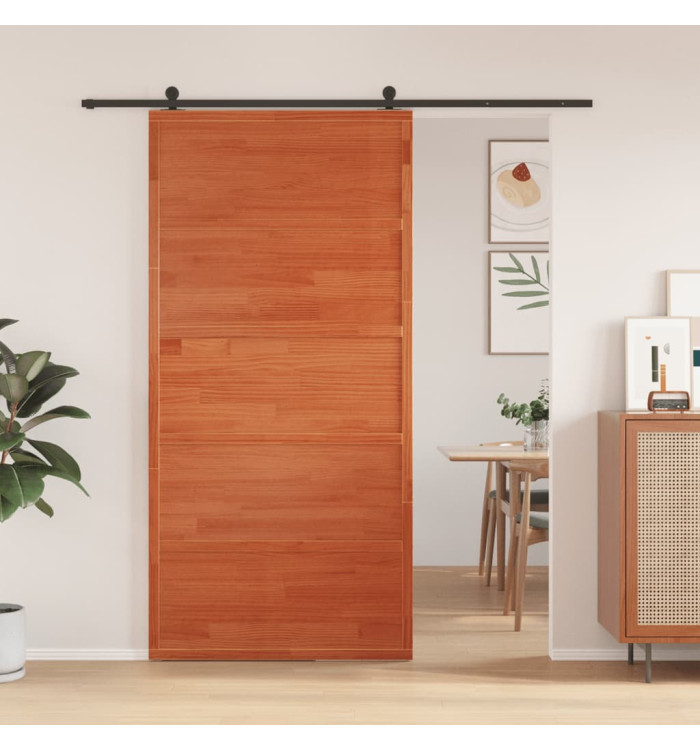 Porte de grange marron cire 100x208 cm bois massif de pin | Mobilier & Déco