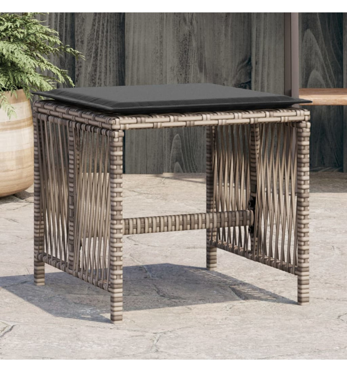 Tabourets de jardin et coussins lot de 4 gris 41x41x36 cm rotin | Mobilier & Déco