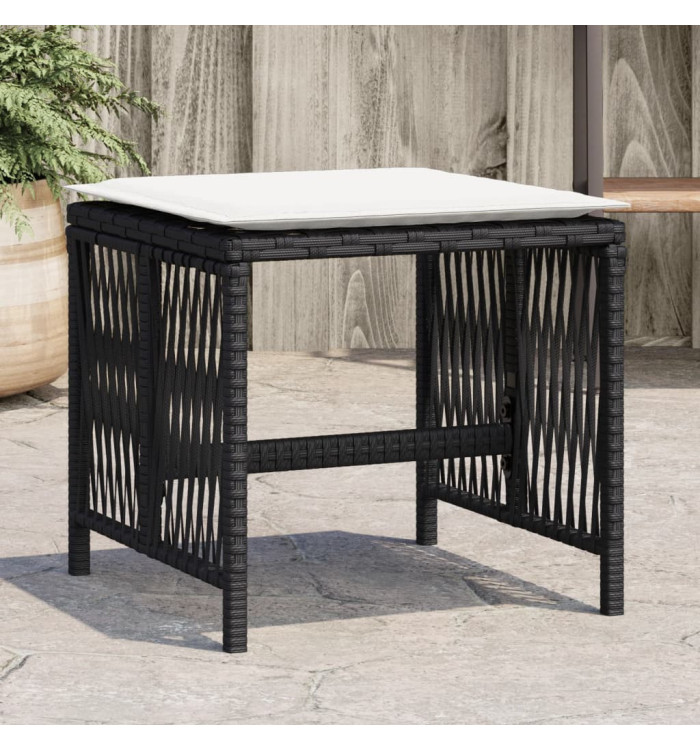 Tabourets de jardin et coussins lot de 4 noir 41x41x36 cm rotin | Mobilier & Déco