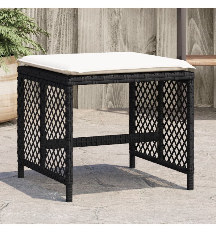Tabourets de jardin et coussins lot de 4 noir 41x41x36 cm rotin | Mobilier & Déco