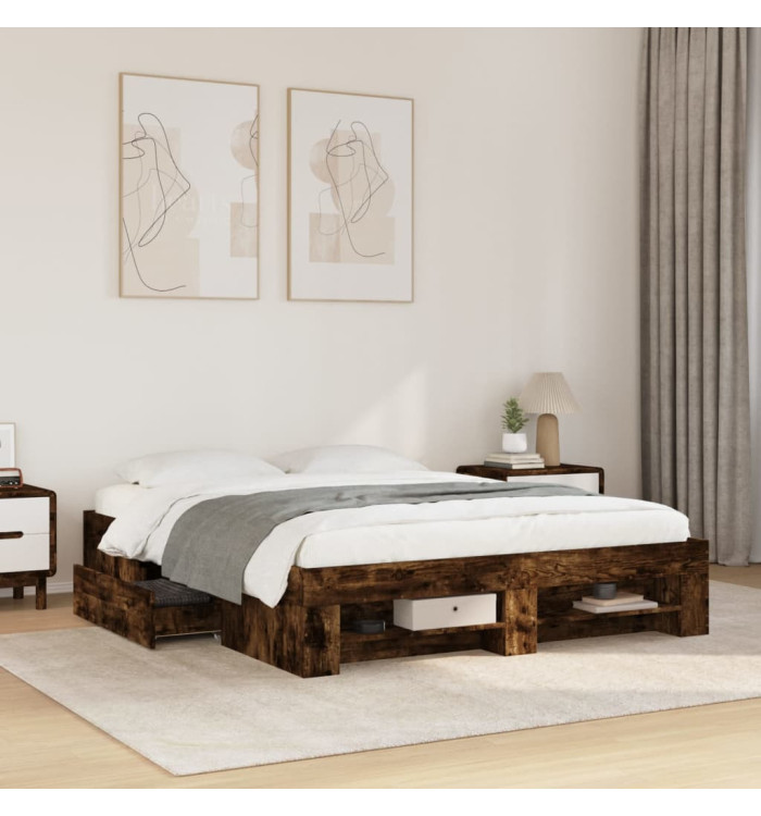 Cadre de lit sans matelas chêne fumé 150x200 cm bois ingénierie | Mobilier & Déco