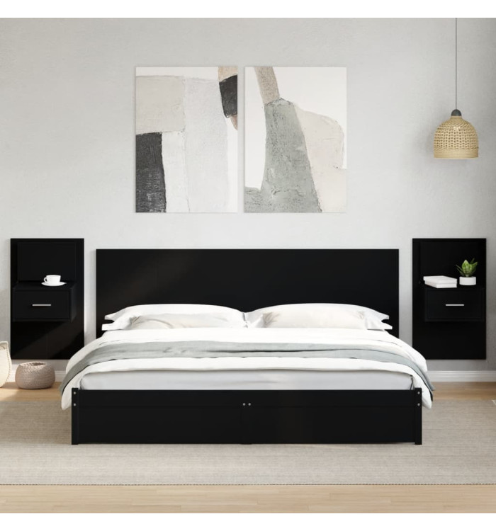 Tête de lit avec armoires noir 200 cm bois d'ingénierie | Mobilier & Déco