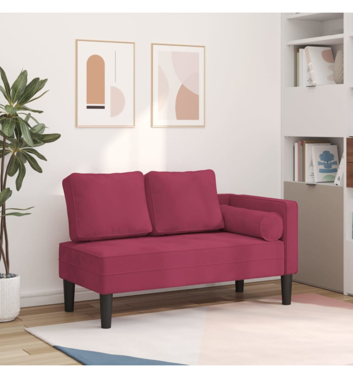 Chaise longue avec coussins rouge bordeaux velours | Mobilier & Déco