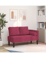 Chaise longue avec coussins rouge bordeaux velours | Mobilier & Déco