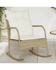 Chaise à bascule de jardin avec coussins beige résine tressée | Mobilier & Déco