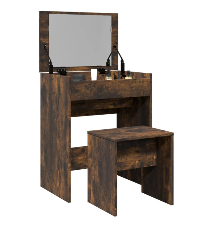 Coiffeuse et tabouret chêne fumé 60x40x113,5 cm | Mobilier & Déco