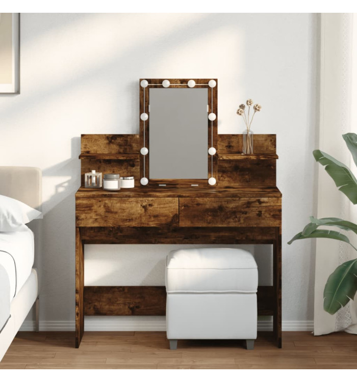 Coiffeuse avec LED chêne fumé 100x40x130 cm | Mobilier & Déco