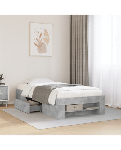 Cadre de lit sans matelas gris béton 75x190cm bois d'ingénierie | Mobilier & Déco