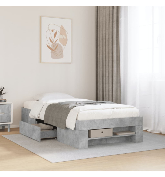 Cadre de lit sans matelas gris béton 75x190cm bois d'ingénierie | Mobilier & Déco