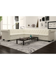 Canapé d'angle Chesterfield 6 places blanc similicuir | Mobilier & Déco