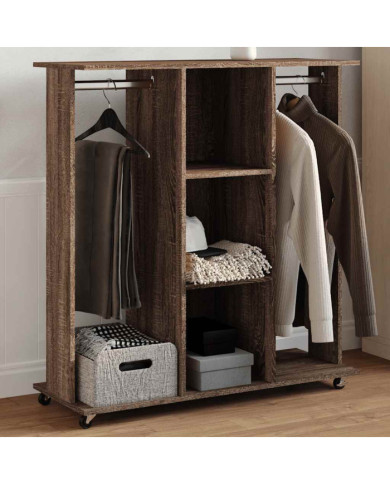Garde-robe avec roues chêne marron 102x38x110cm bois ingénierie | Mobilier & Déco