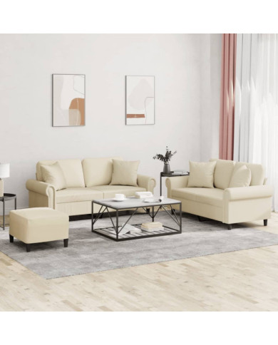 Ensemble de canapés 3 pcs avec coussins crème similicuir | Mobilier & Déco