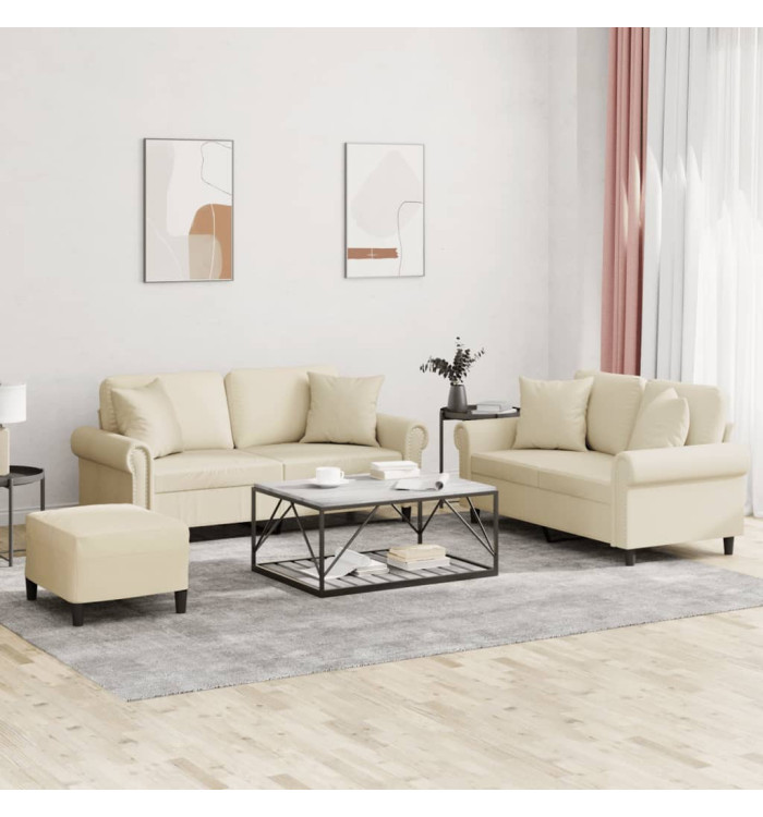 Ensemble de canapés 3 pcs avec coussins crème similicuir | Mobilier & Déco
